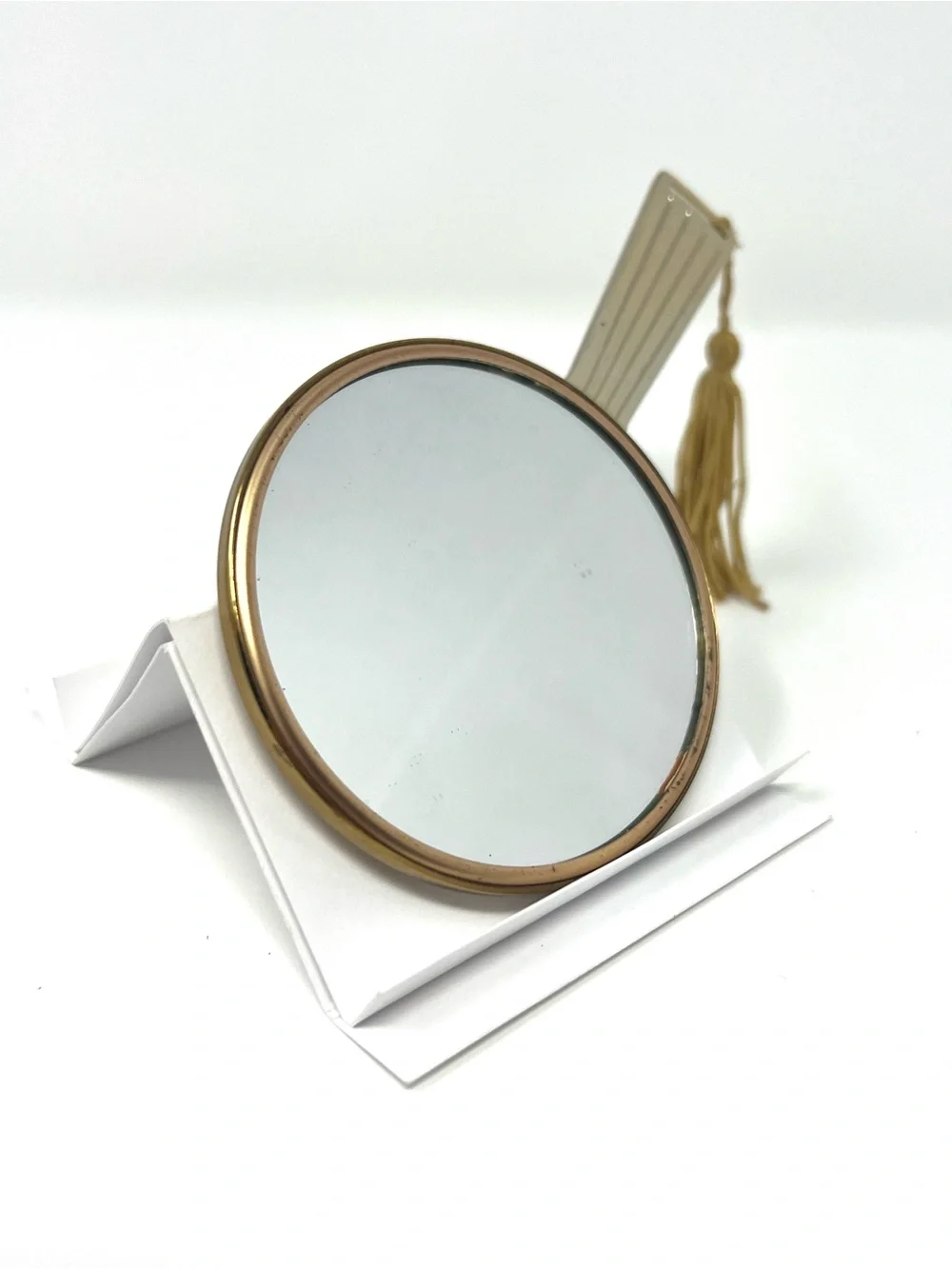 Vintage Mid-Century Pocket Purse Mirror with Retractable Handle